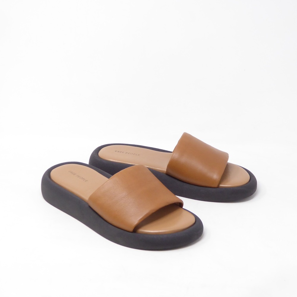 Free People Wrenly Slide Sandals Tan Leather Platform Open Toe 37 / 6.5 US